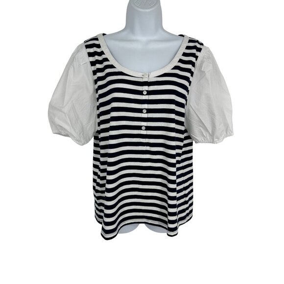 Talbots Short Puffy Sleeve Scoop Neck Striped Top Size L - Picture 1 of 7